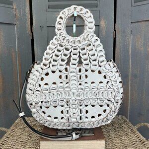 Patricia Nash Ticci Leather Chain Link Flapover Crossbody White NWOT